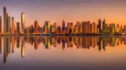 Panoramic view of Dubai Marina bay, UAE